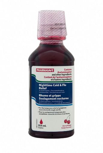 Picture of PHARMASAVE NIGHTTIME COLD and FLU RELIEF 650MG - CHERRY 354ML